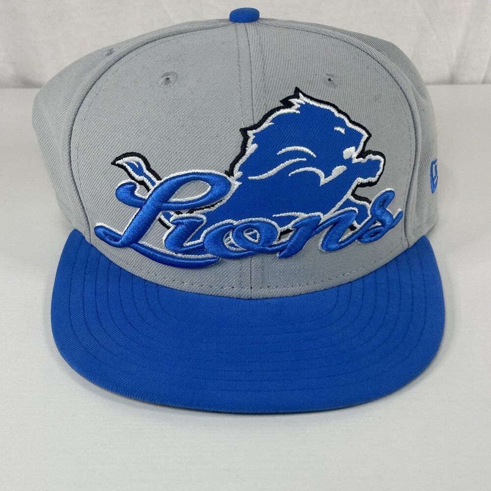 New‎ Era Detroit Lions Gray Blue Rim 59fifty Fitted Hat (Sz 7 3/8)